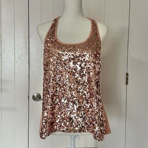Sequin racerback pink tank top knit flowy coral NYE top neutral sleeveless shirt